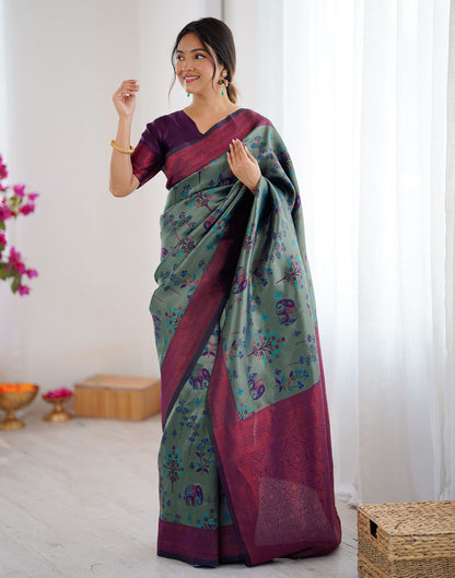 Teal Green Silk Woven Saree