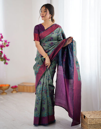 Teal Green Silk Woven Saree