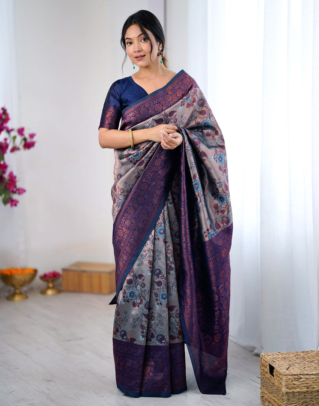 Grey Silk Woven Saree