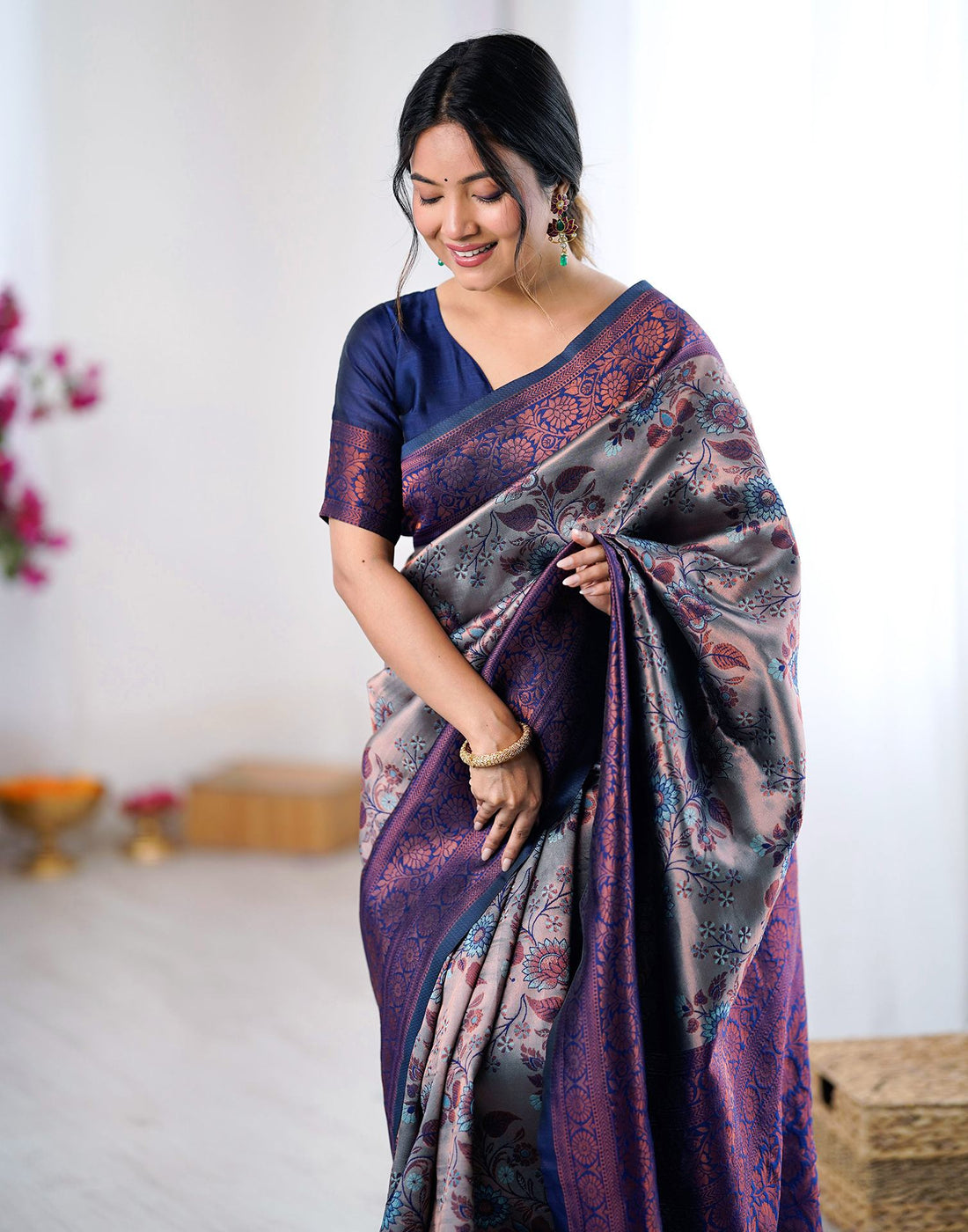 Grey Silk Woven Saree