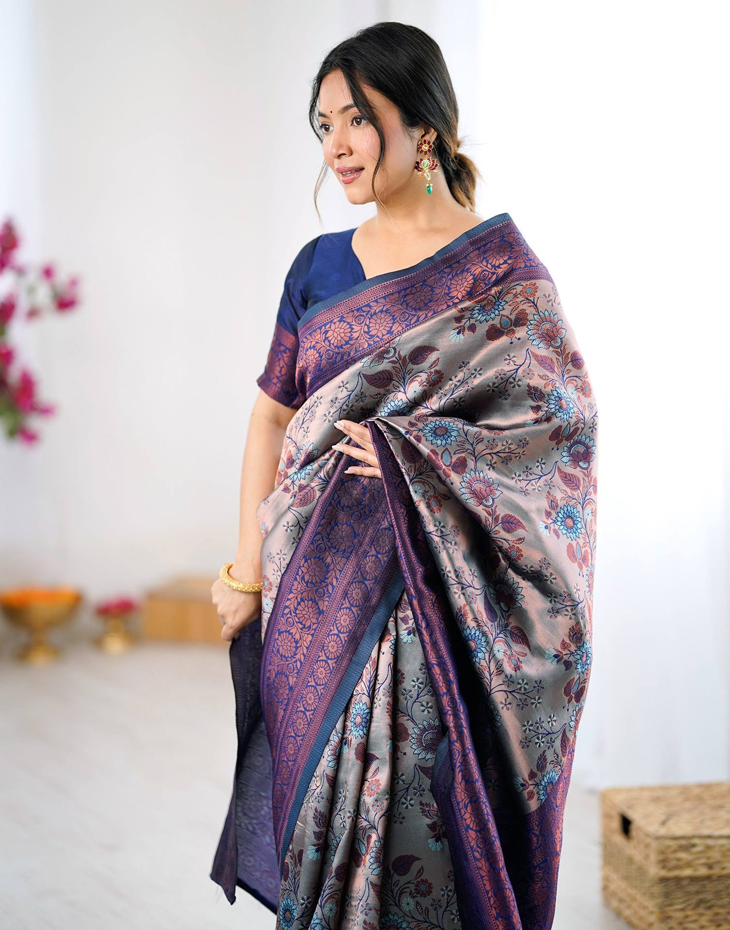 Grey Silk Woven Saree