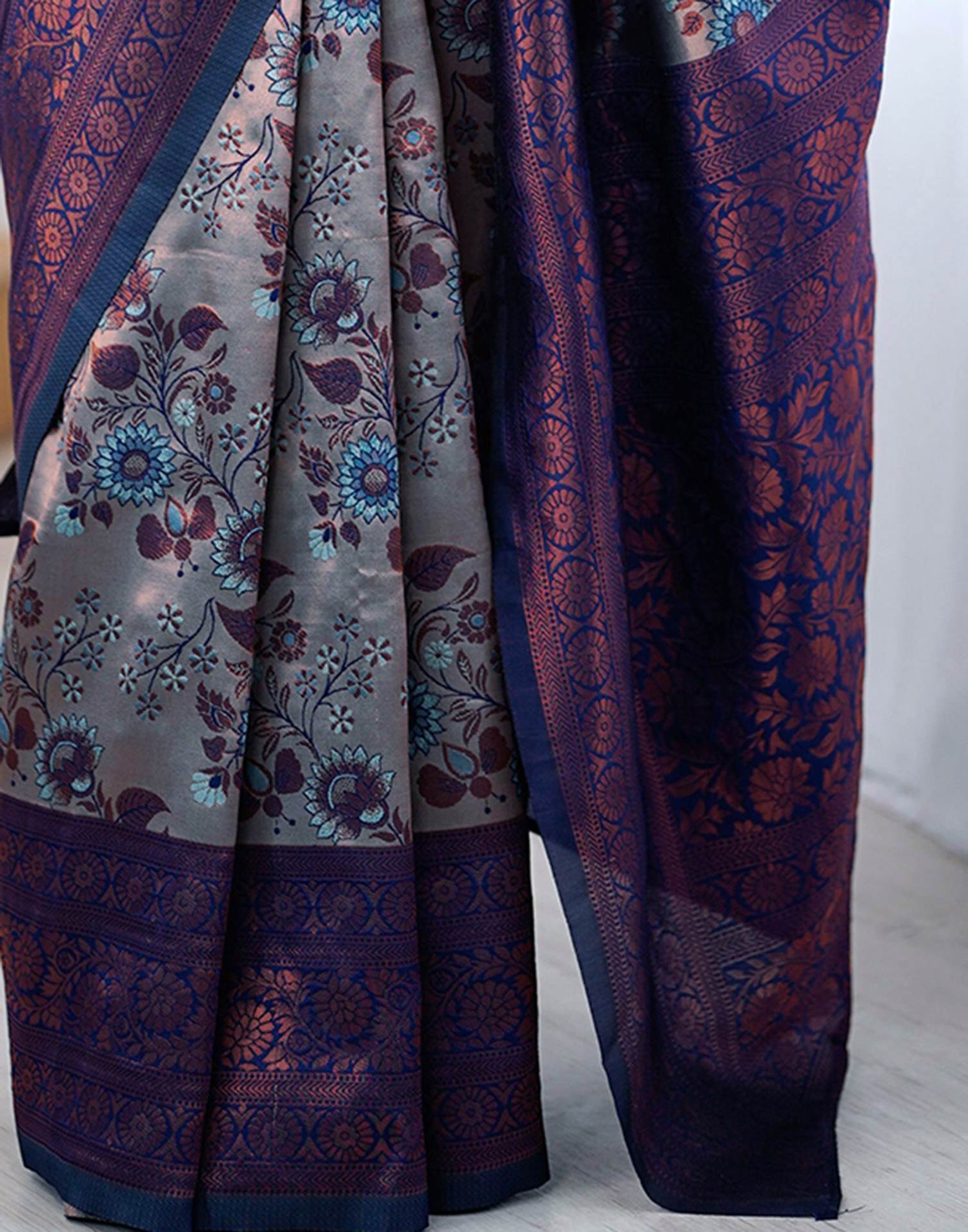 Grey Silk Woven Saree