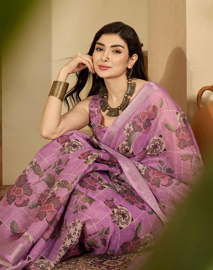 Light Pink Cotton Floral Printed Saree