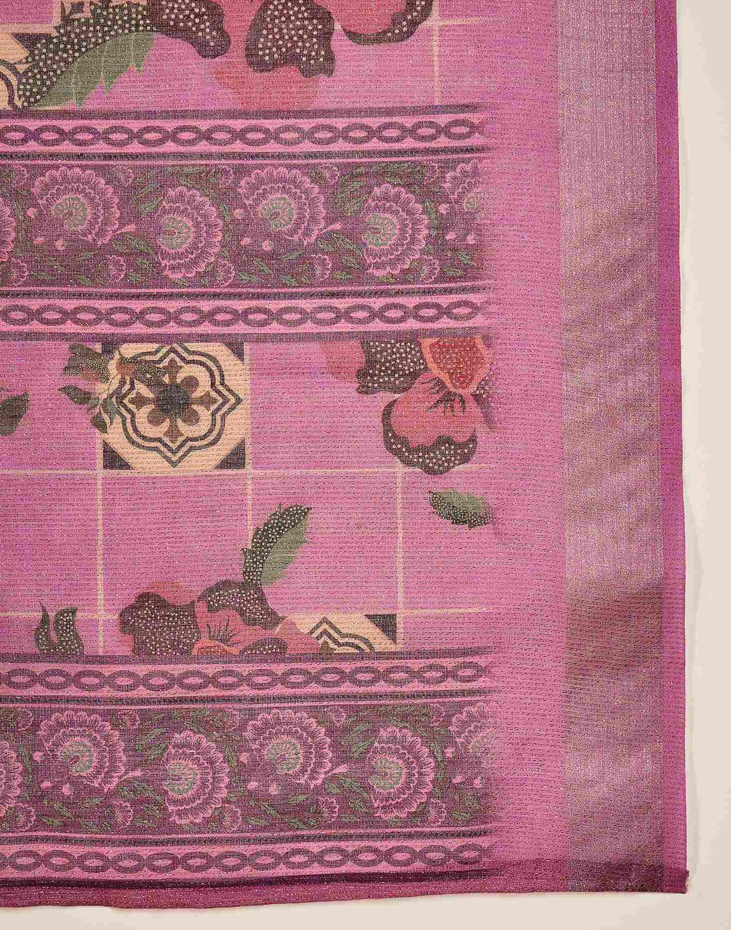 Light Pink Cotton Floral Printed Saree
