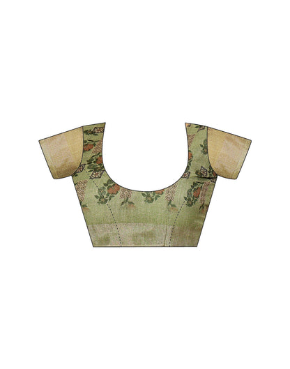 Pista Green Cotton Floral Printed Saree