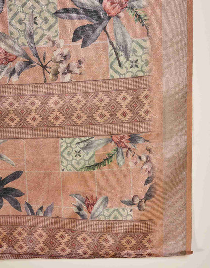 Light Brown Cotton Floral Printed Saree
