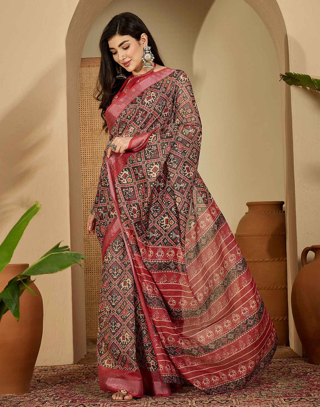 Black Cotton Printed Saree