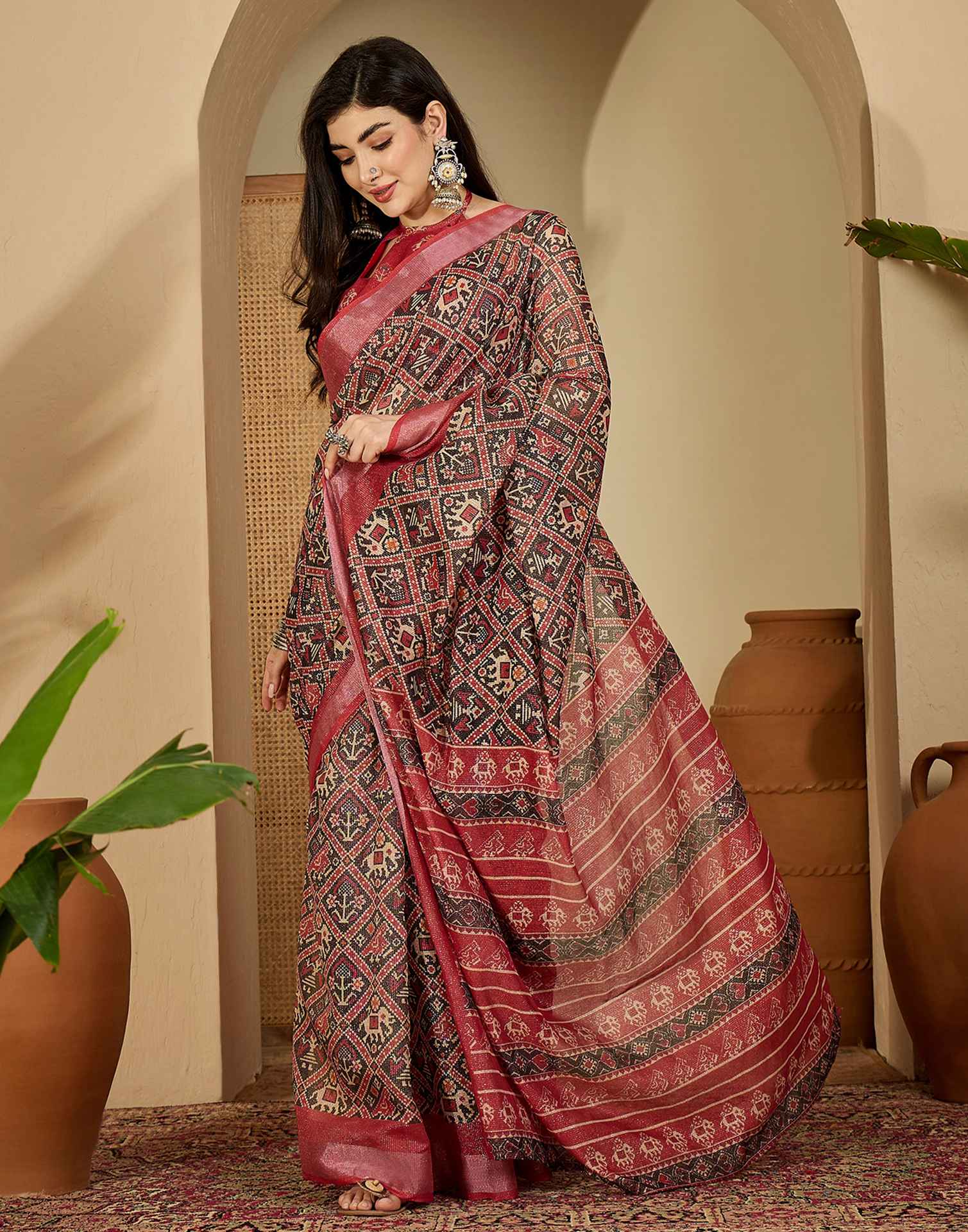 Black Cotton Printed Saree