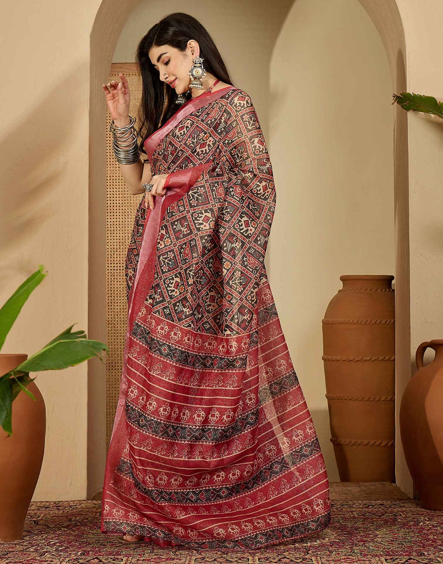 Black Cotton Printed Saree