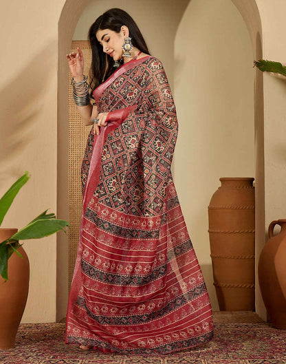 Black Cotton Printed Saree
