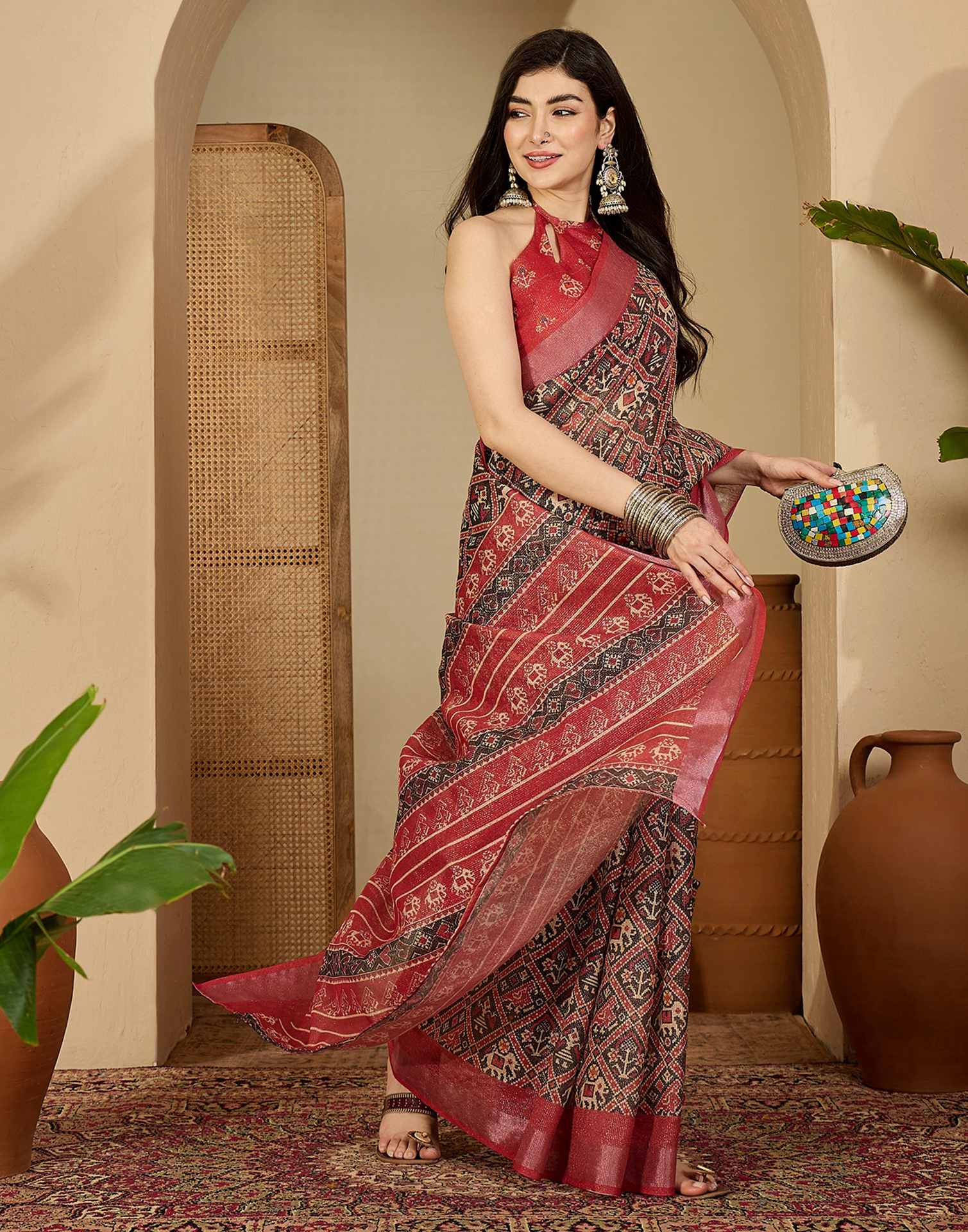 Black Cotton Printed Saree