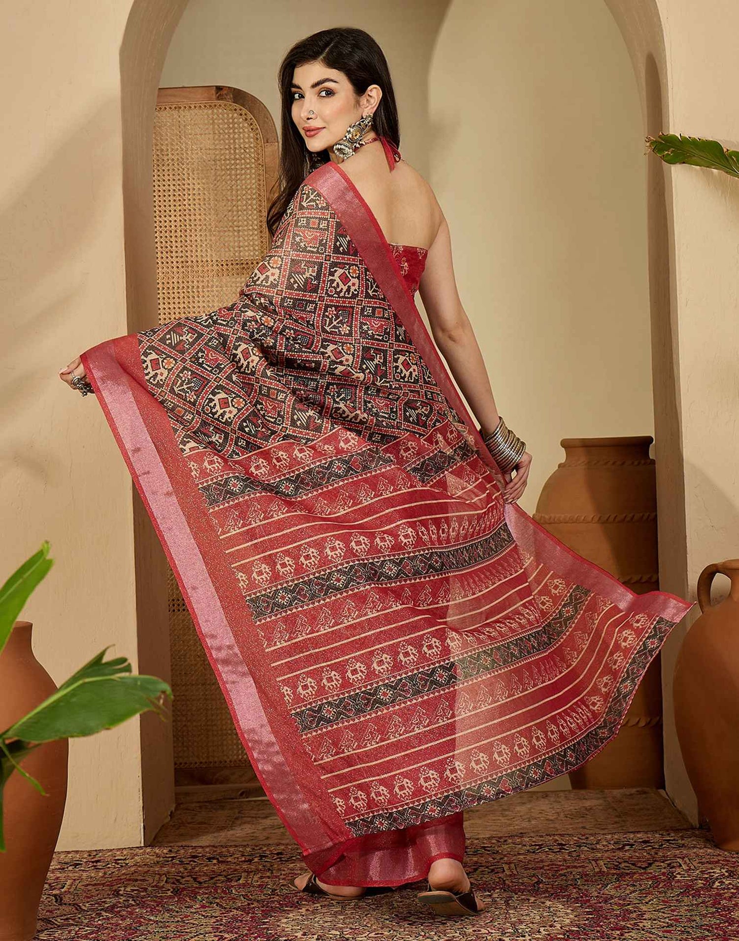 Black Cotton Printed Saree