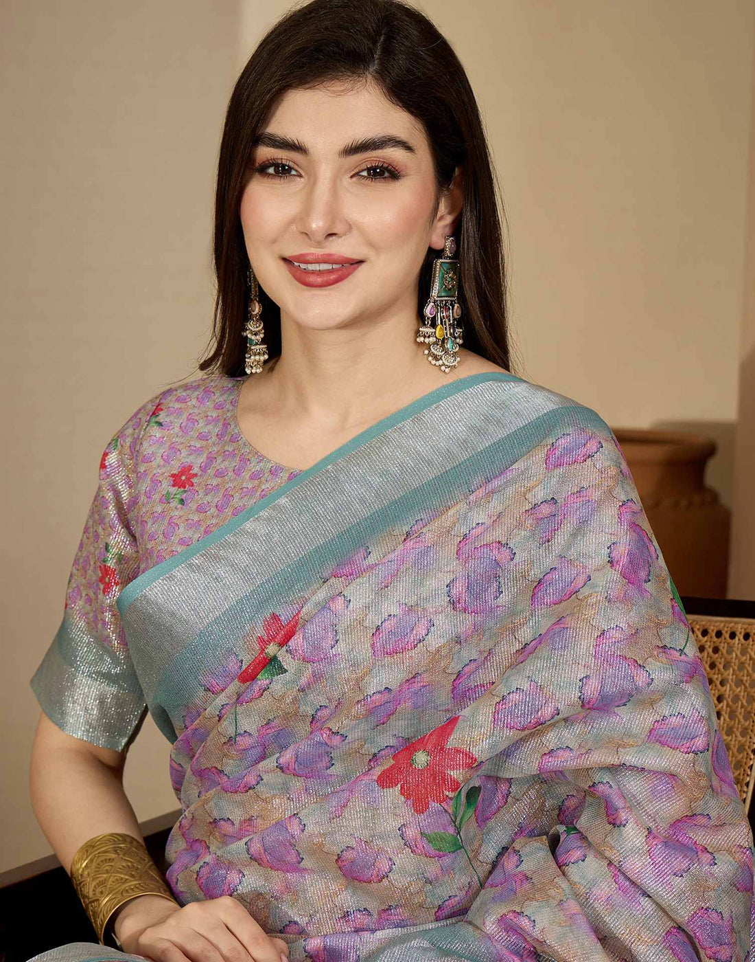 Multicoloured Cotton Floral Printed Saree