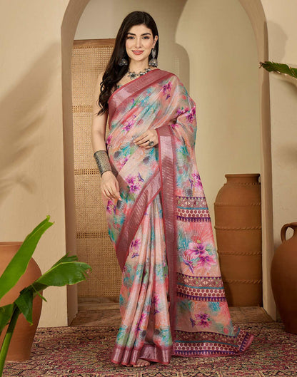 Multicoloured Cotton Floral Printed Saree