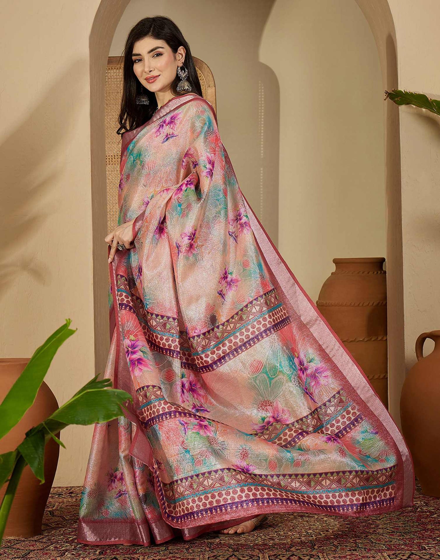 Multicoloured Cotton Floral Printed Saree