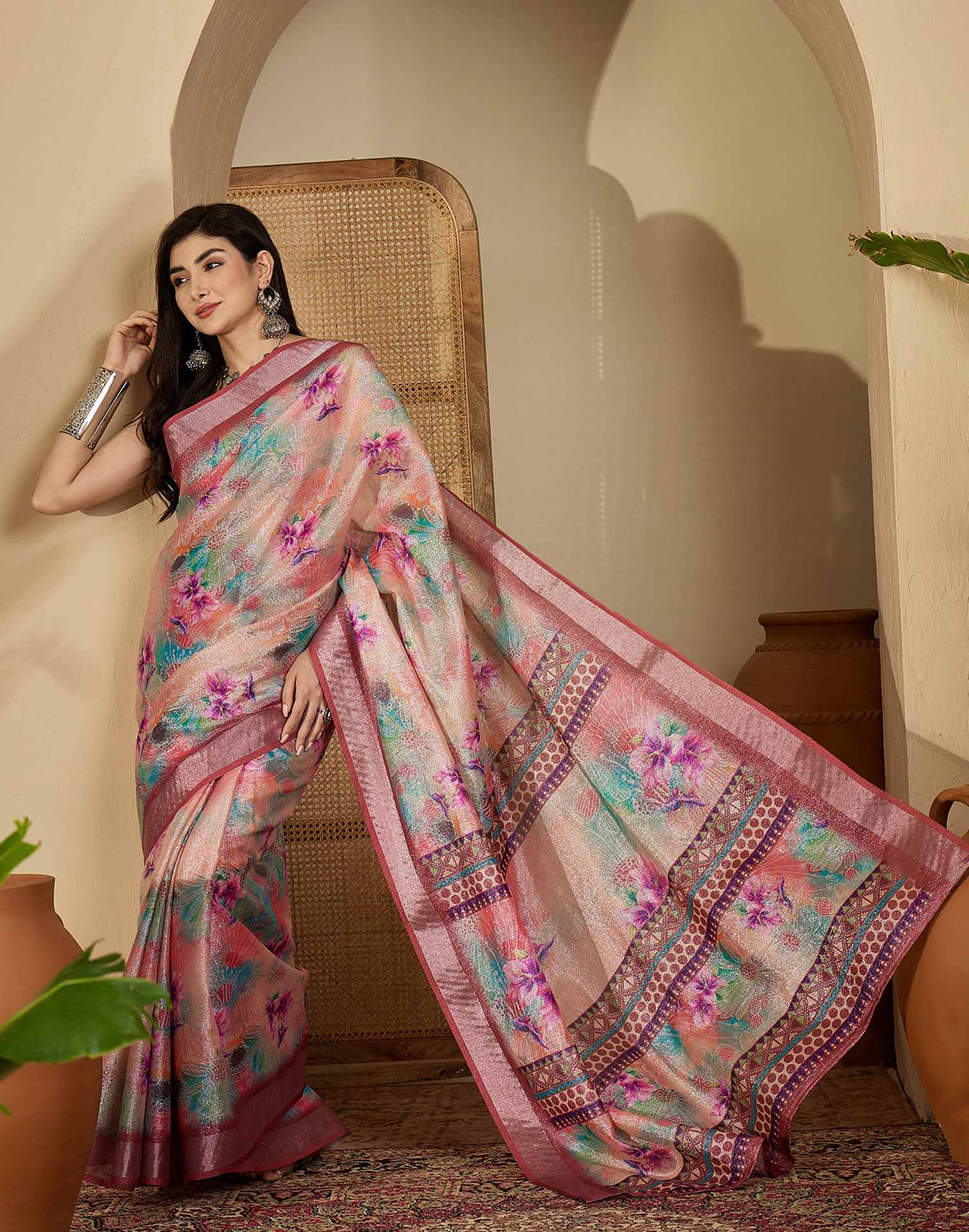 Multicoloured Cotton Floral Printed Saree