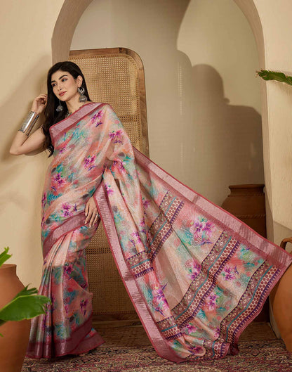 Multicoloured Cotton Floral Printed Saree