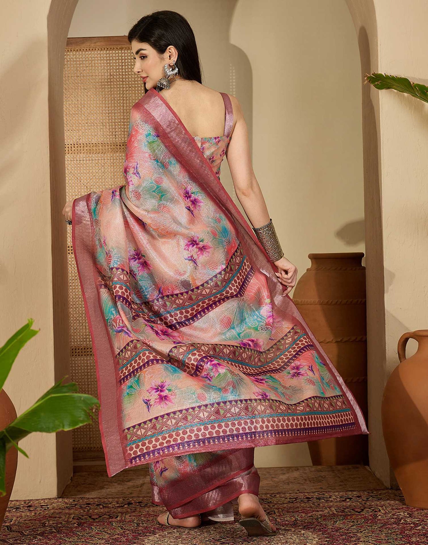 Multicoloured Cotton Floral Printed Saree