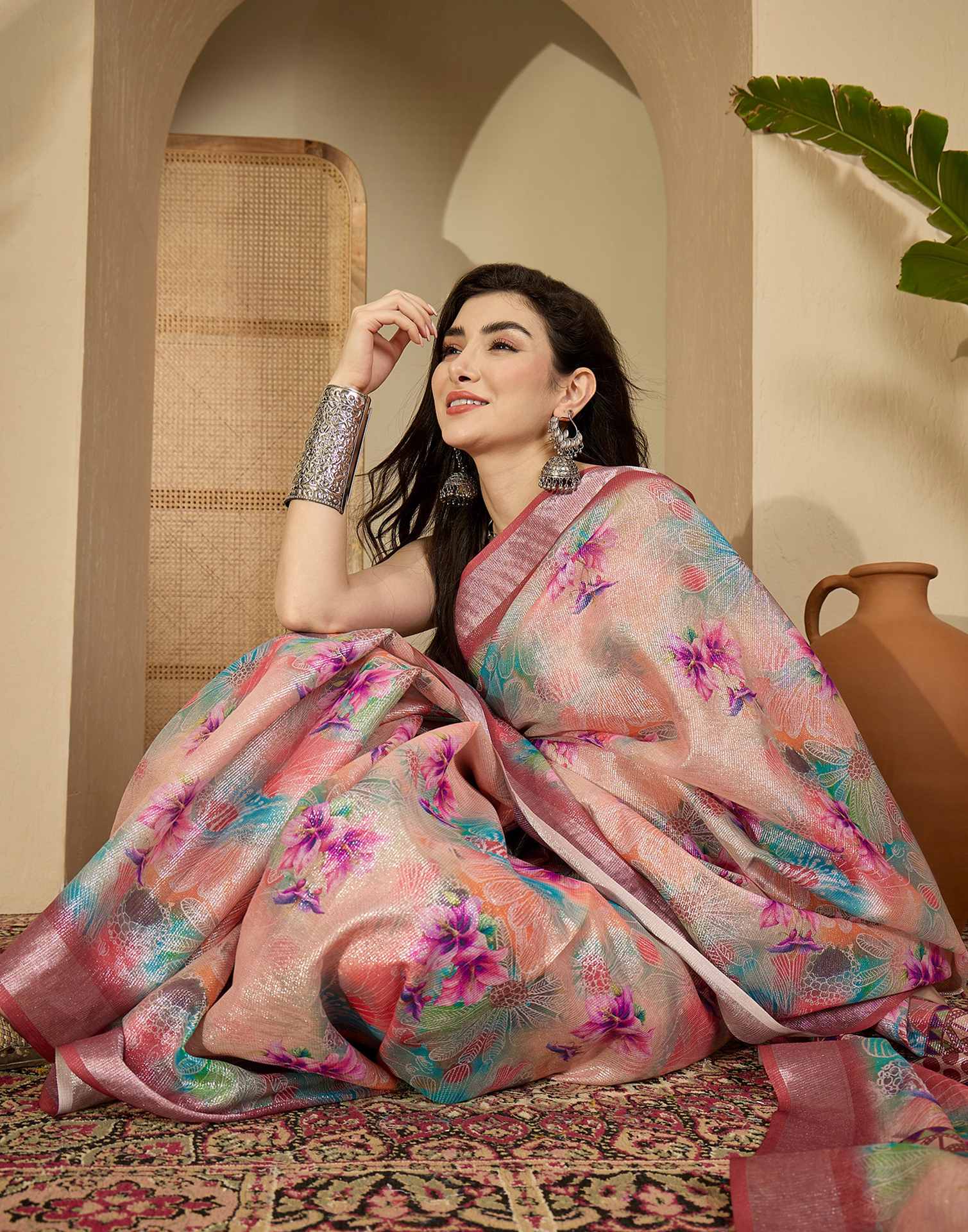 Multicoloured Cotton Floral Printed Saree
