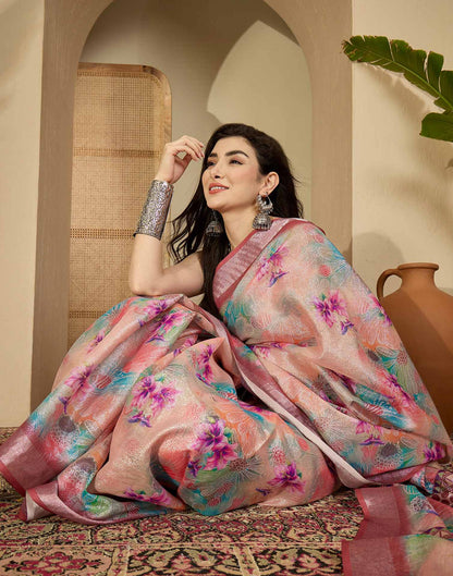 Multicoloured Cotton Floral Printed Saree