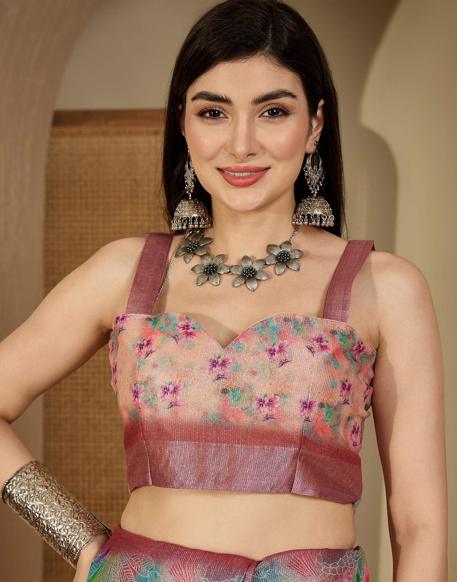 Multicoloured Cotton Floral Printed Saree