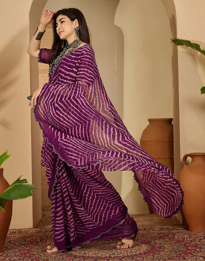Wine Georgette Printed Laheriya Saree