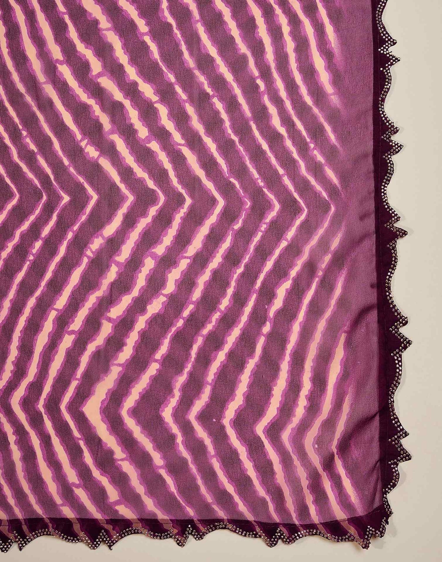Wine Georgette Printed Laheriya Saree