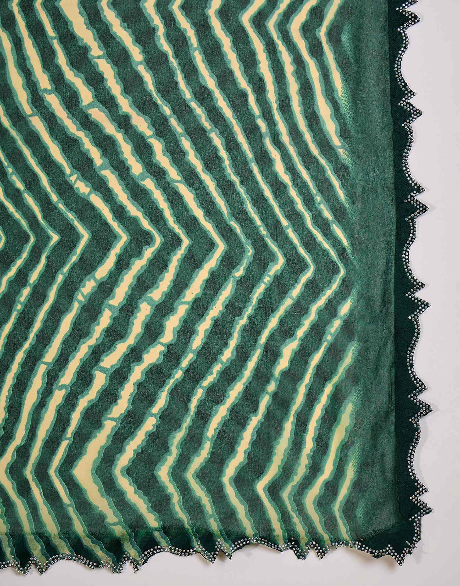 Bottle Green Georgette Printed Laheriya Saree