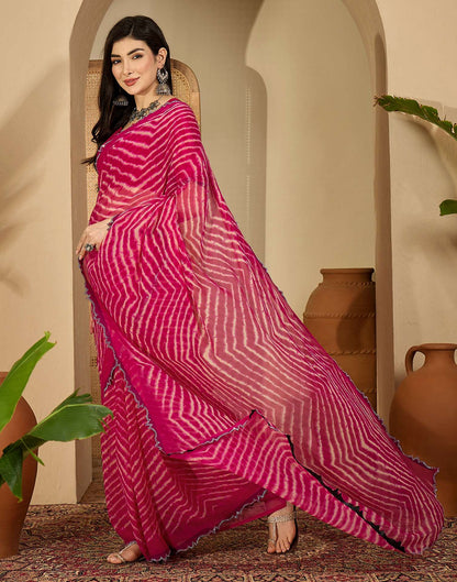 Pink Georgette Printed Laheriya Saree