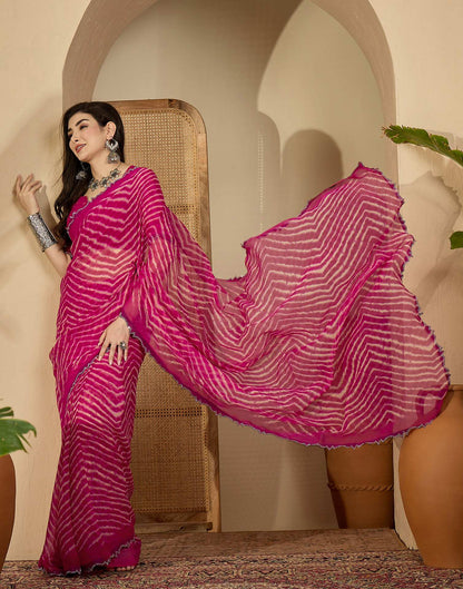 Pink Georgette Printed Laheriya Saree