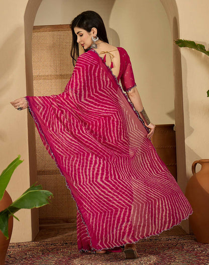Pink Georgette Printed Laheriya Saree