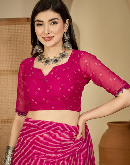 Pink Georgette Printed Laheriya Saree