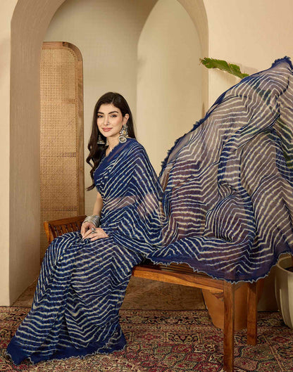 Navy Blue Georgette Printed Laheriya Saree