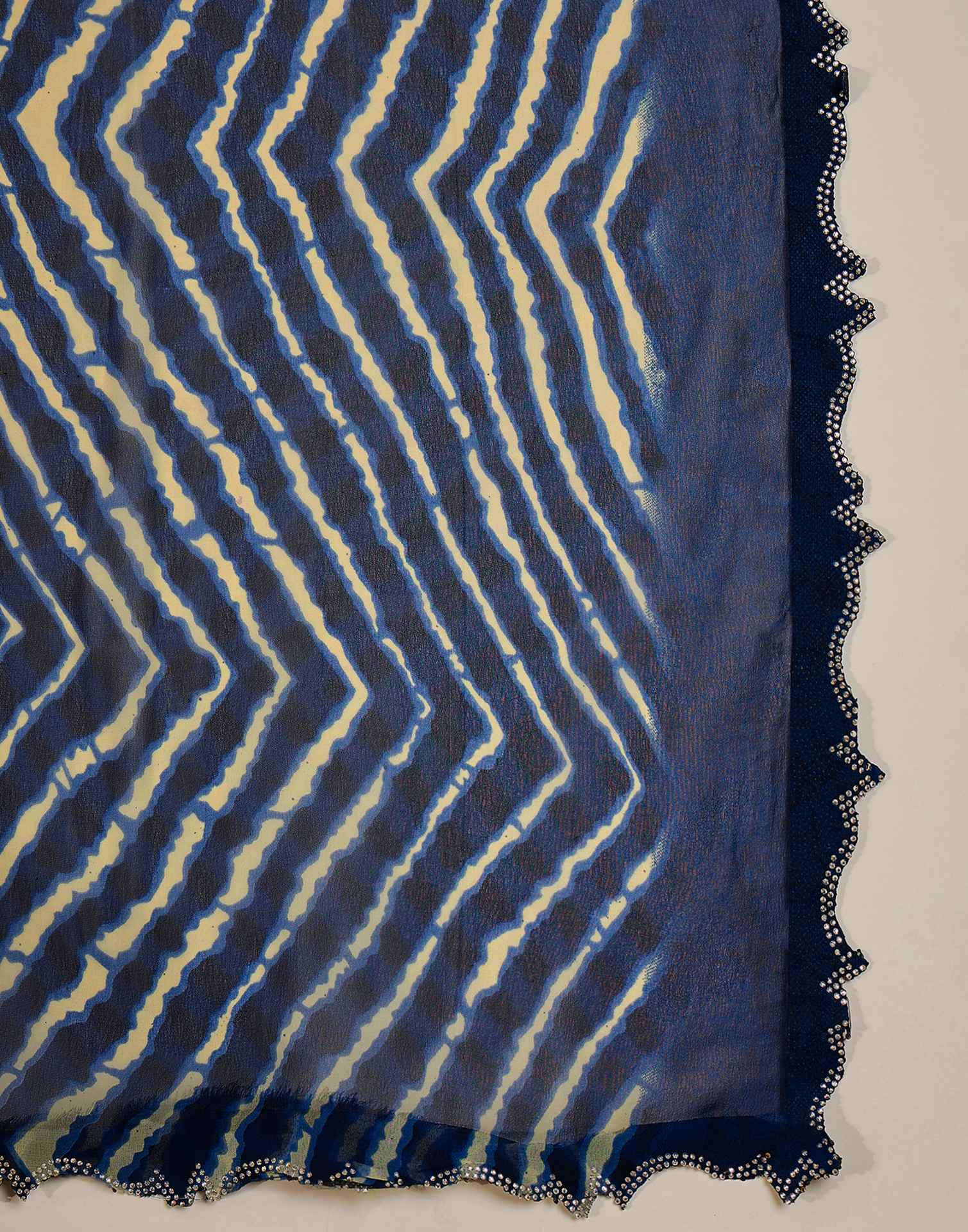 Navy Blue Georgette Printed Laheriya Saree
