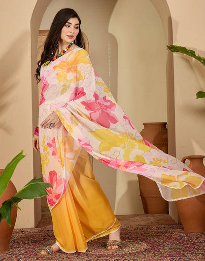 Yellow Georgette Printed Saree