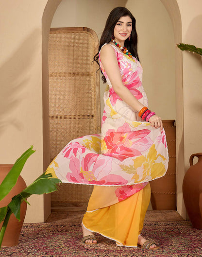 Yellow Georgette Printed Saree