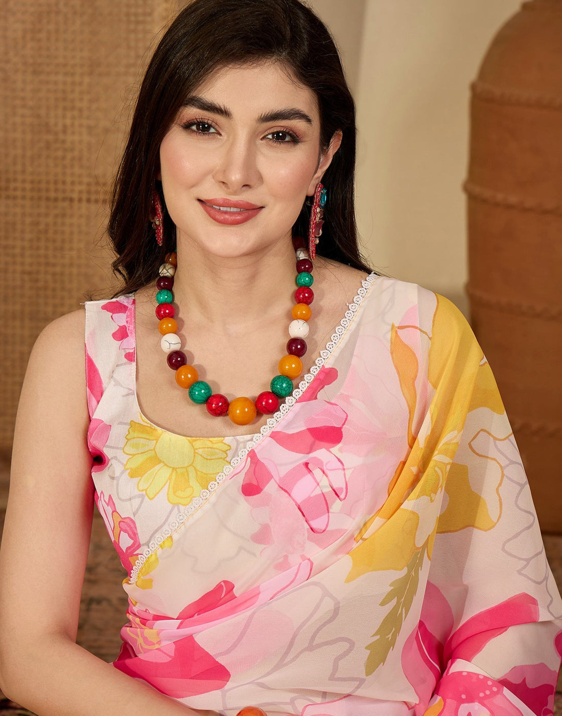 Yellow Georgette Printed Saree