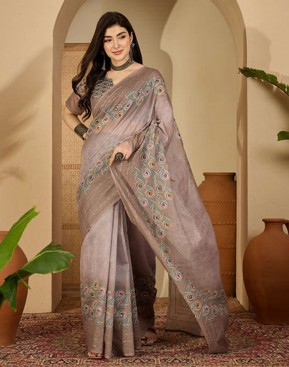 Mauve Linen Printed Saree