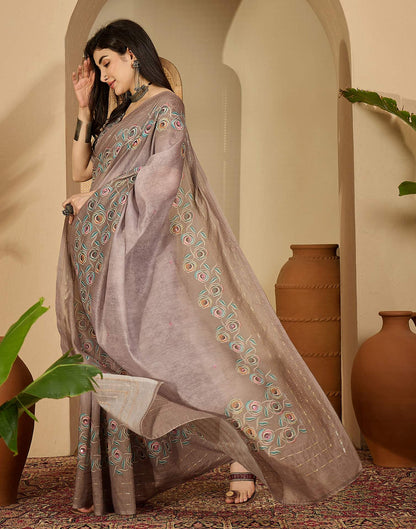 Mauve Linen Printed Saree