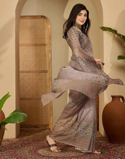 Mauve Linen Printed Saree