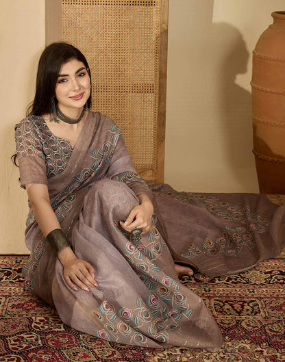 Mauve Linen Printed Saree