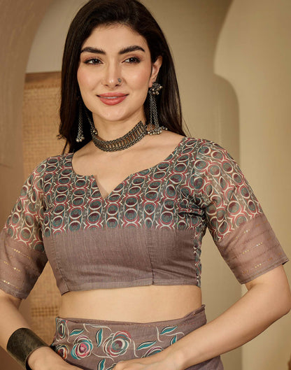 Mauve Linen Printed Saree