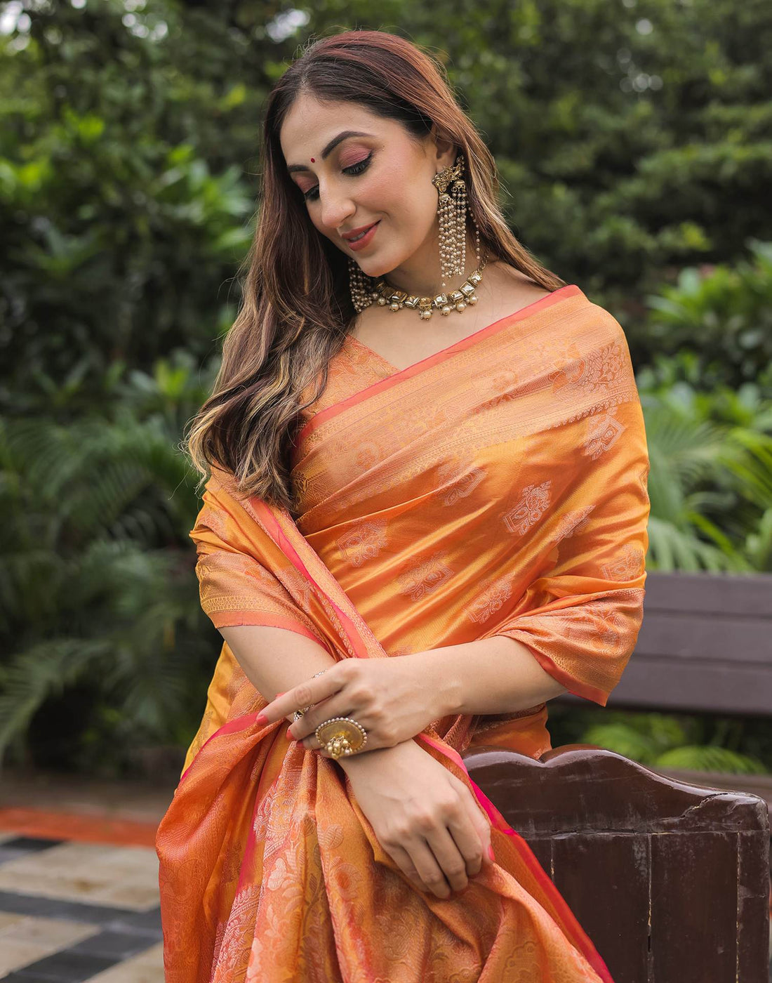 Pastel Orange Chanderi Silk Woven Banarasi Saree