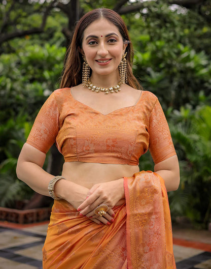 Pastel Orange Chanderi Silk Woven Banarasi Saree
