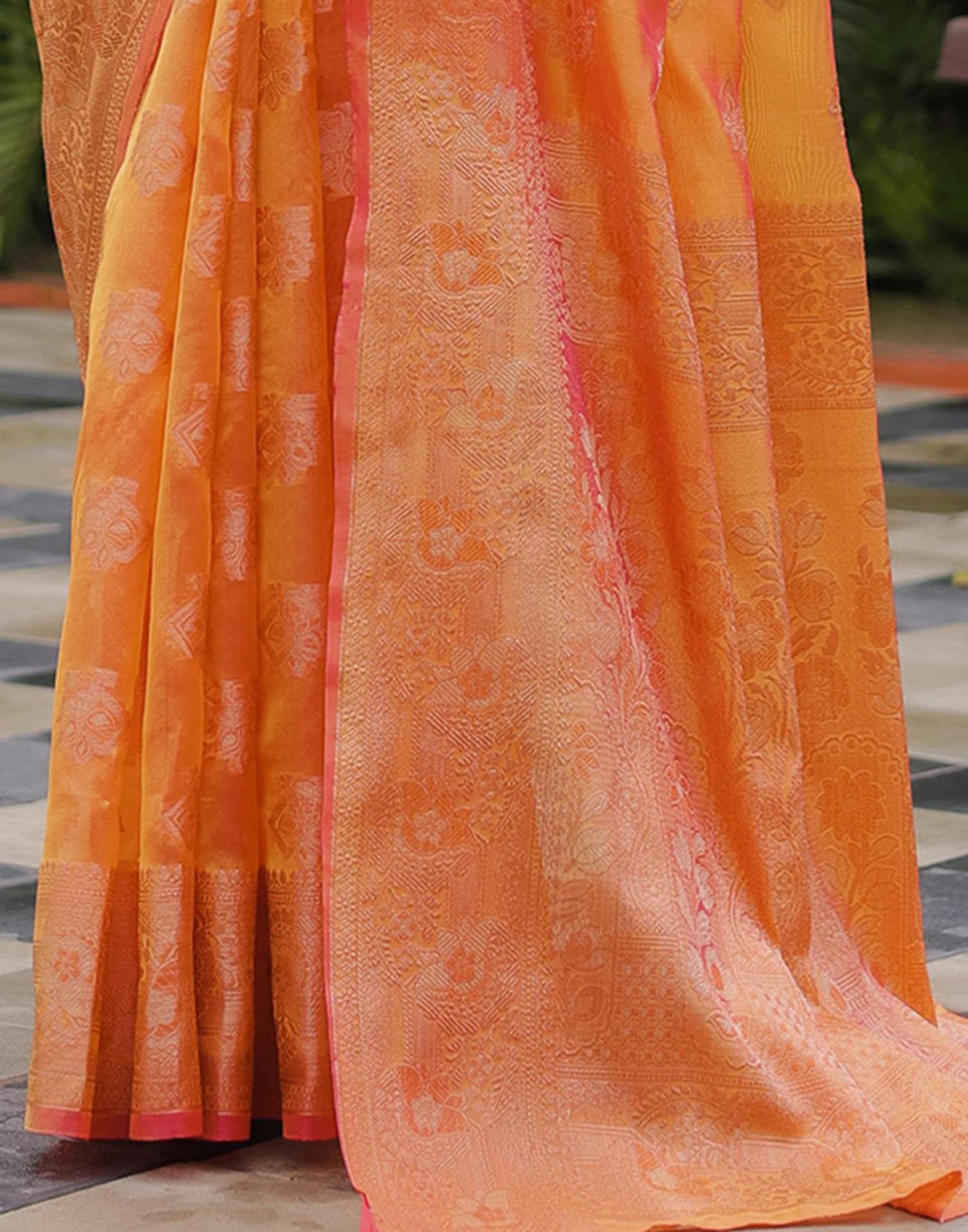 Pastel Orange Chanderi Silk Woven Banarasi Saree
