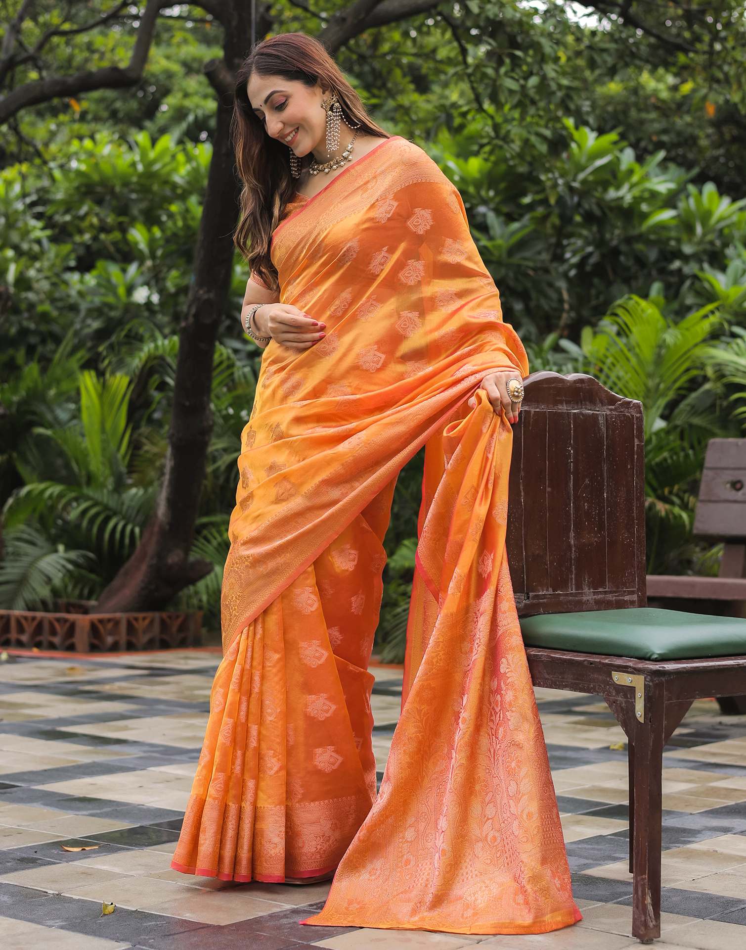 Pastel Orange Chanderi Silk Woven Banarasi Saree