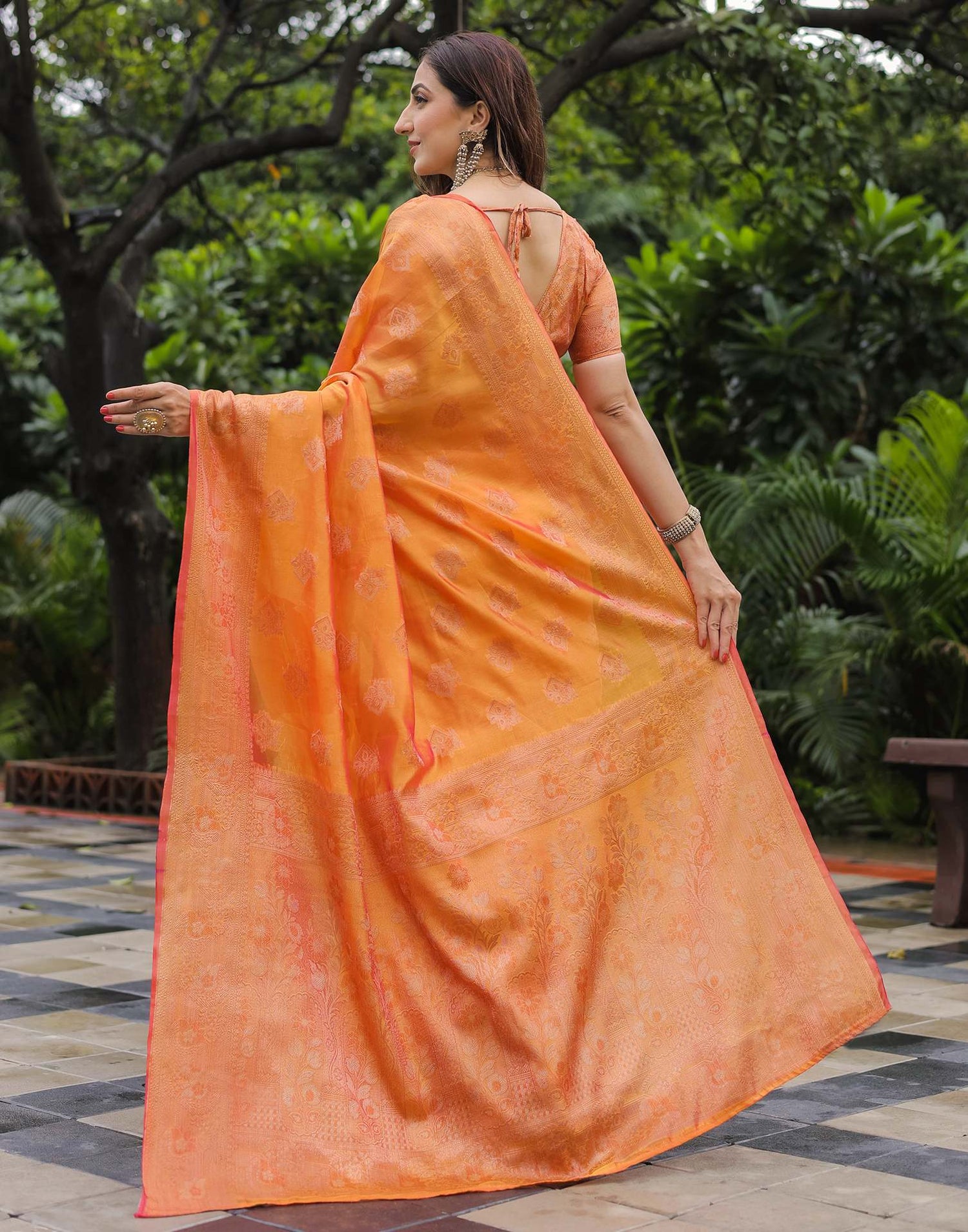Pastel Orange Chanderi Silk Woven Banarasi Saree
