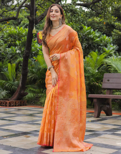 Pastel Orange Chanderi Silk Woven Banarasi Saree