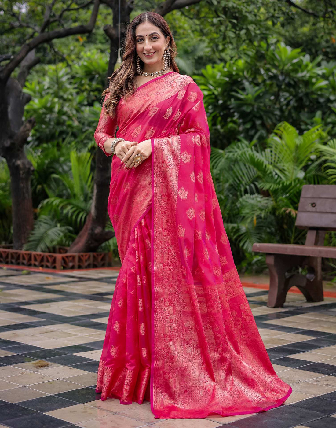 Dark Pink Chanderi Silk Woven Banarasi Saree