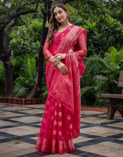 Dark Pink Chanderi Silk Woven Banarasi Saree